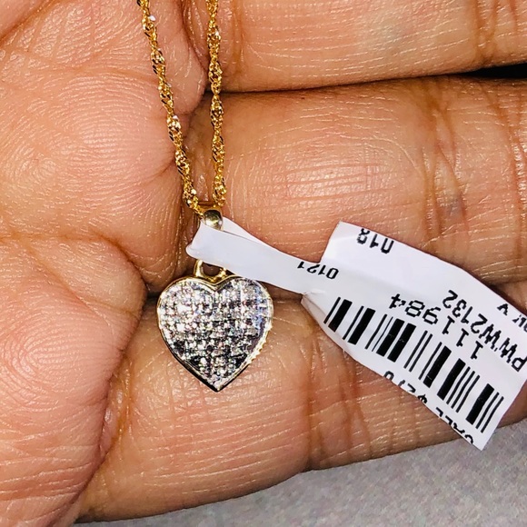 10k solid gold heart pendant real diamond not plated not CZ unbeatable price WOW - Picture 2 of 5